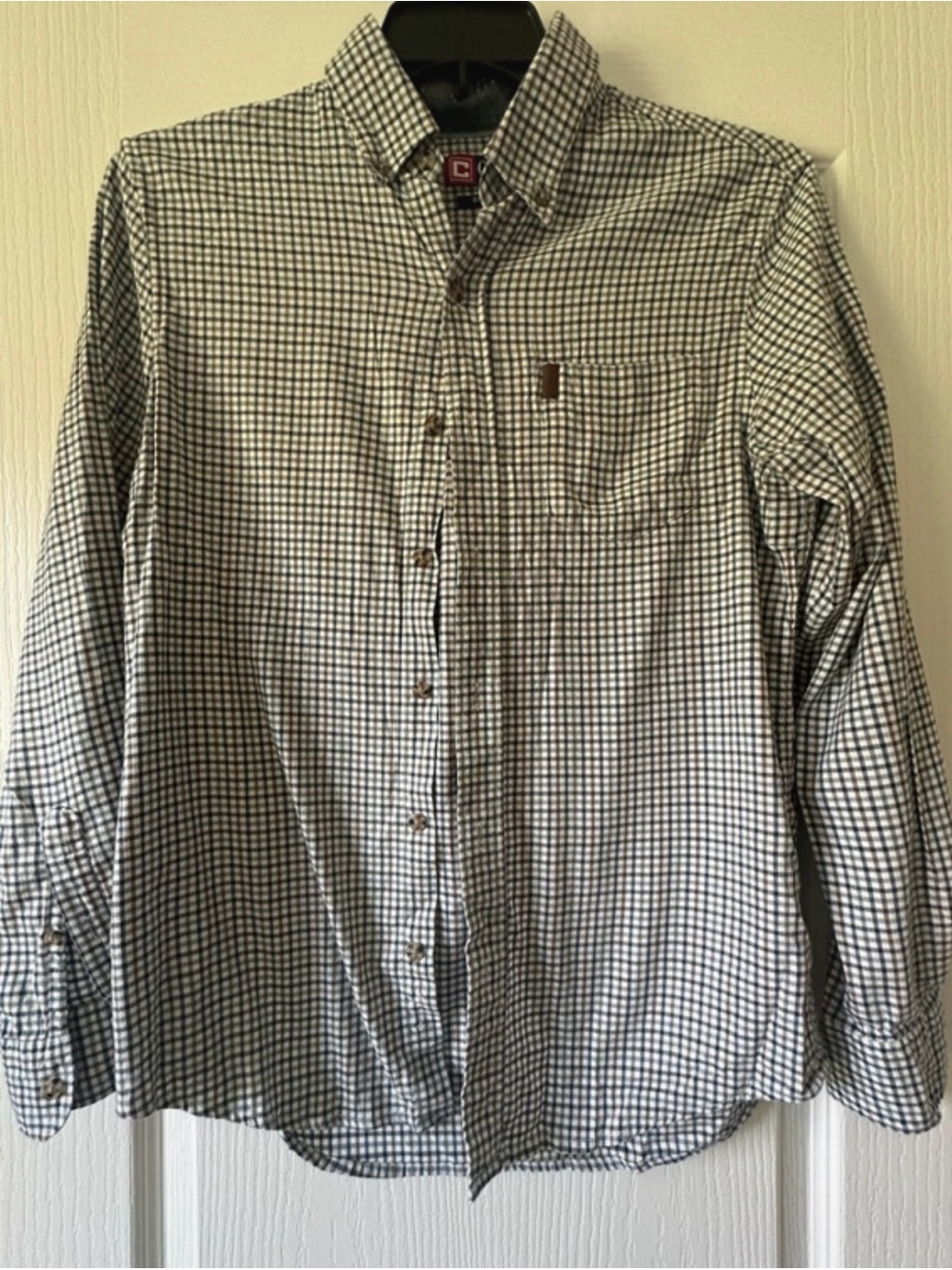 Chaps Men’s Button-Down Check Shirt in White and Navy soft flannel